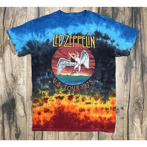 Led Zeppelin US 1975 Medium Tie Dye Concert Tour T-Shirt Official Licensed .